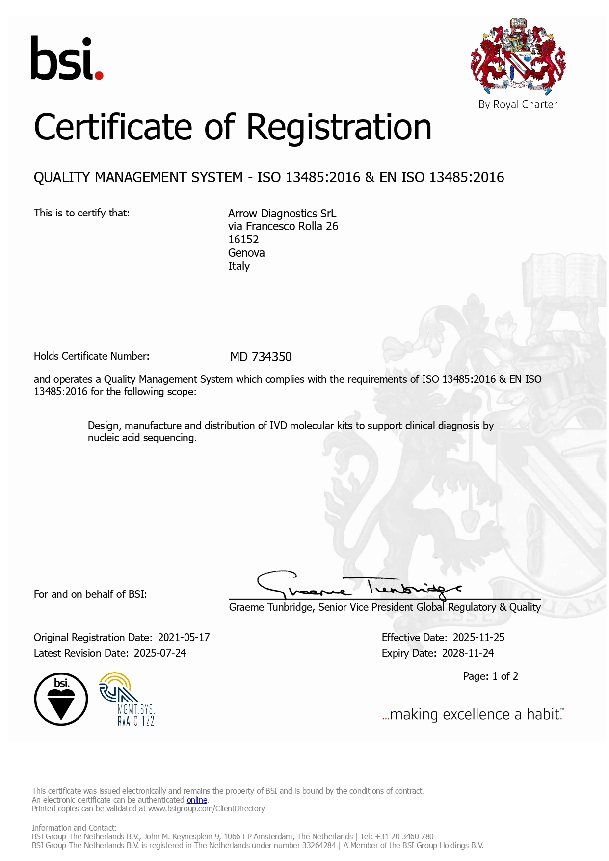 Arrow Diagnostics - ISO9001